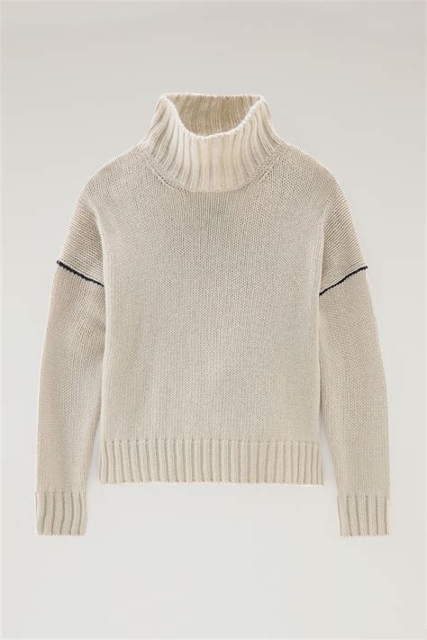 Women S Virgin Wool Turtleneck Sweater White Woolrich USA Maglioni