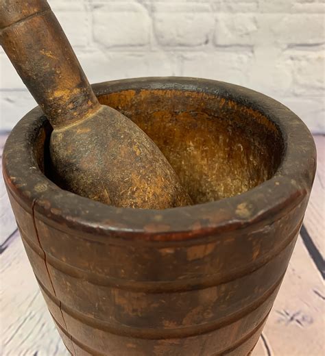 Antique Large Wooden Mortar And Pestle North American Etsy