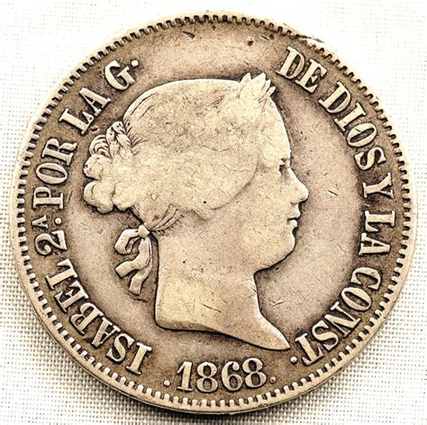 Spain 50 Centavo De Peso 1868 Manila Isabel Ii Catawiki