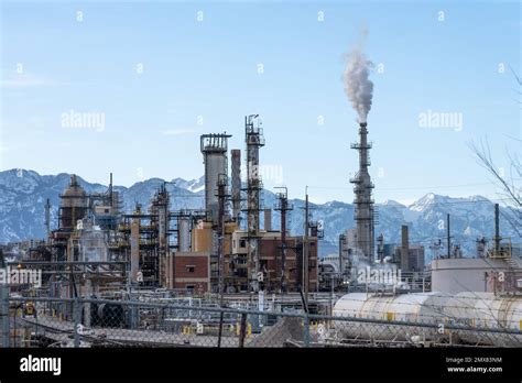 Petroleum Processing Towers In Oil Refinery Near Salt Lake City Utah