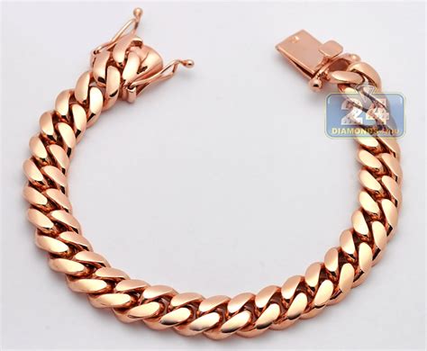 14k Rose Gold Miami Cuban Link Mens Bracelet 105 Mm 8 Inches