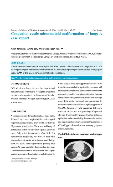 Pdf Congenital Cystic Adenomatoid Malformation Of Lung A Case Report