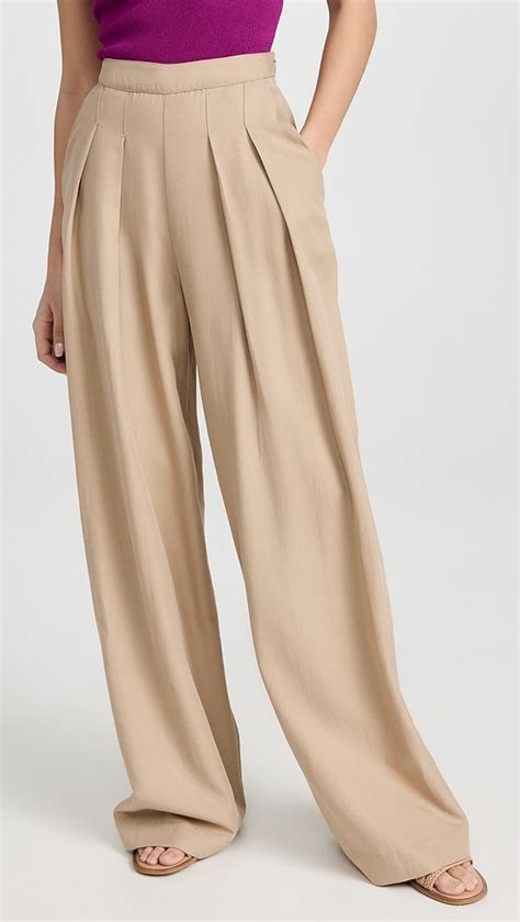 Enza Costa Twill Pleated Wide Leg Pants Shopbop