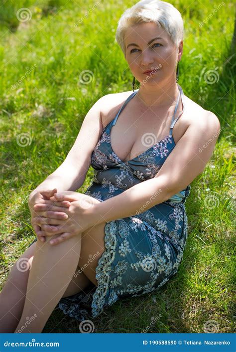 Mature Woman At Countryside Romantic Style Lady Portrait Stock Photo