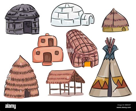 Illustration of Different Native American Houses from Teepee to Igloo ...