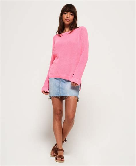 Womens Waffle Acid Wash Knit Jumper In Fluro Pink Superdry Uk