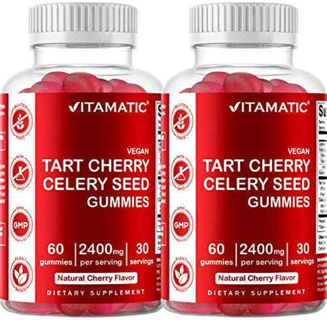 2 Pack Vitamatic Tart Cherry With Celery Seed Gummies 2400 Mg Serving Powerful Uric Acid