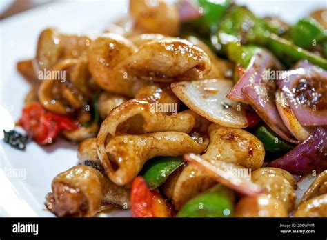 A Delicious Chinese Dish Fried Pork Intestines Stock Photo Alamy