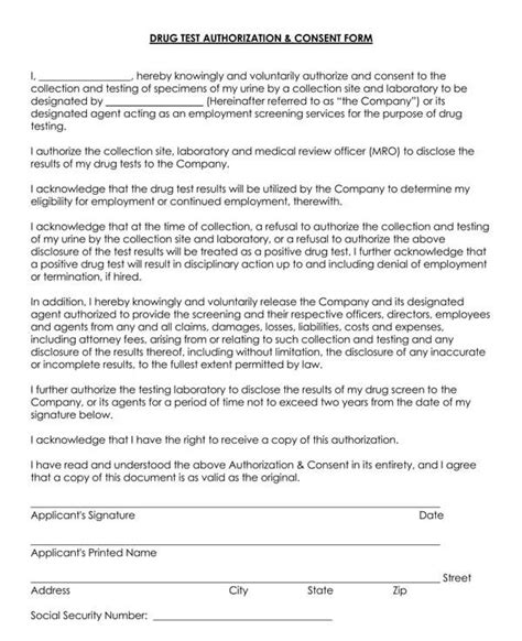 5 Free Drug Testing Consent Forms And Templates Word Pdf