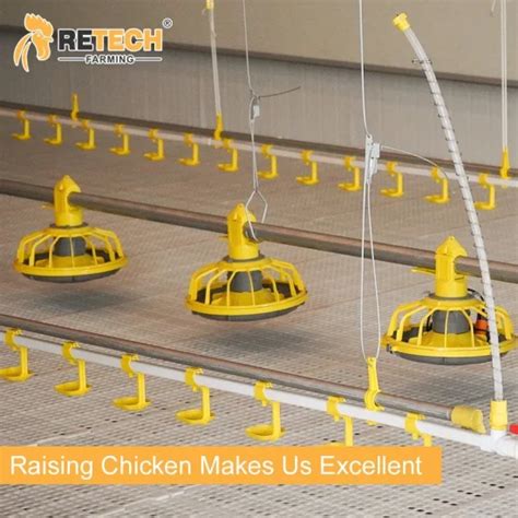 Retech Easy Operation Pan Feeding Broiler Floor Raising System For Poultry Farming Equipment