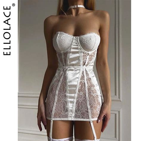 Ellolace Lace Halter Erotic Dress See Through Super Mini Dresses Sissy