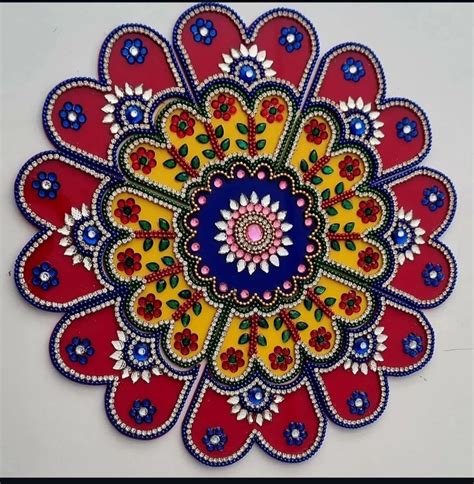 Printed Round Acrylic Handmade Flower Shape Rangoli For Decoration