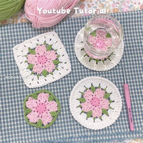 Cherry Blossom Coasters Tutorial Granny Square Crochet