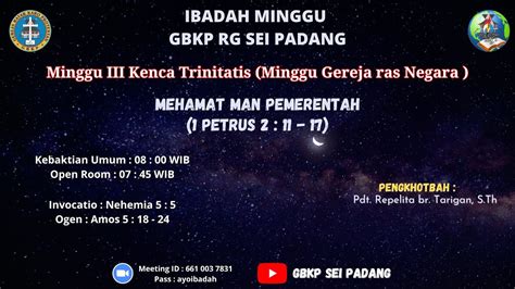 IBADAH MINGGU 16 JUNI 2024 MINGGU GEREJA RAS NEGARA Pdt Repelita