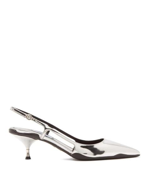 Prada Slingback Patent Leather Kitten Heels In Metallic Lyst