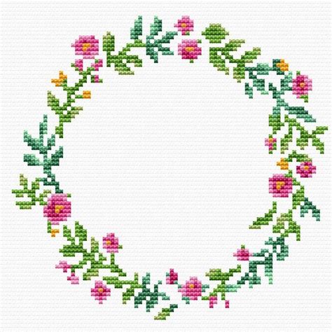 Floral Border Cross Stitch Pattern Pdf Round Flower Etsy In 2020