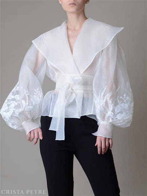 Handpainted White Silk Organza Jacket Silk Organza Blouse Etsy Uk Elegant Blouses Fashion