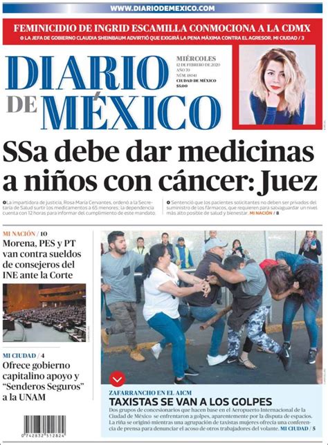 Periódico Diario De México México Periódicos De México Edición De Miércoles 12 De Febrero