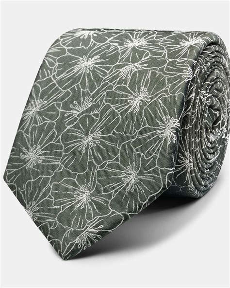 Silk Floral Outline Tie Khaki Ties Politix