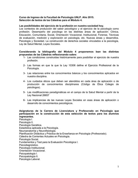 Curso De Ingreso De La Facultad De Psicología Unlp