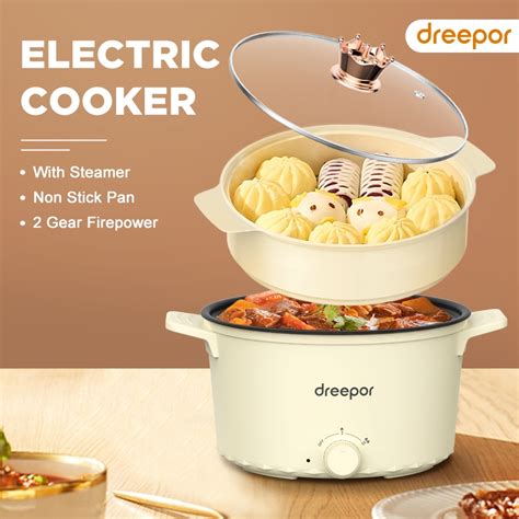 Dreepor Multi Electric Cooker Rice Cooker Hot Pot Cooker Non Stick Pan With Steamer Shopee