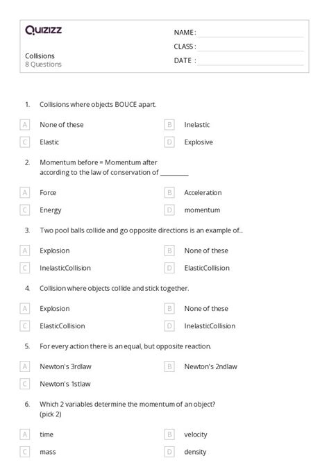 50 Elastic Collisions And Conservation Of Momentum Worksheets For