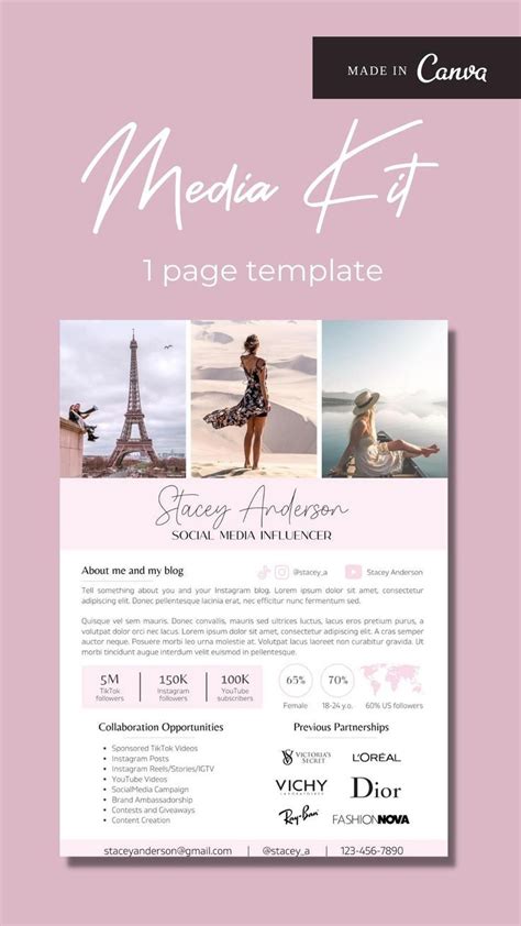 Beige Influencer Media Kit Template For Canva 1 Page Media Kit For