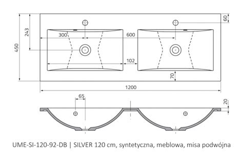 Roltechnik Silver 120x45 cm öntött műmárvány dupla mosdó UME SI 120 92