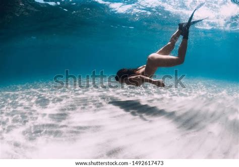 Naked Woman Free Diver Glides Over Stock Photo 1492617473 Shutterstock