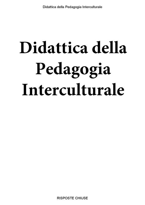 Didattica Della Pedagogia Interculturale Paniere Compilato Ecampus