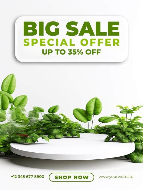 Premium Psd Podium Product Display Poster Template With Nature Leaves