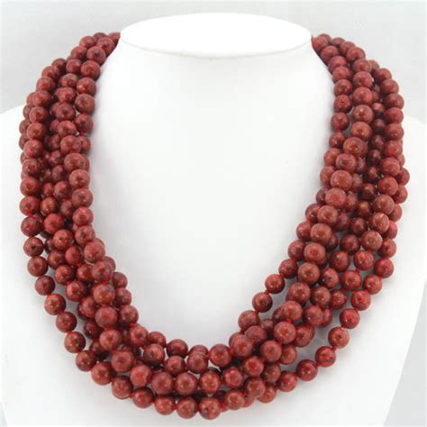 6 Rows Coral Necklace African Red Coral Beads Necklace Etsy