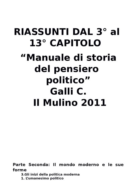 Riassunti Manuale Di Storia Del Pensiero Politico Carlo Galli 2011