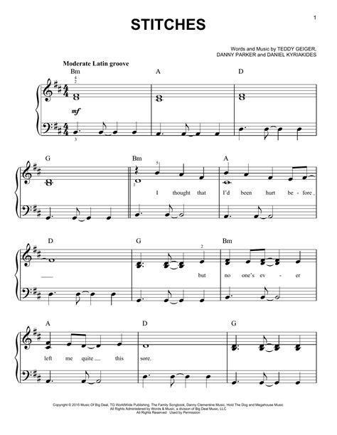 Stitches By Shawn Mendes Sheet Music For Easy Piano At Sheet Music Direct