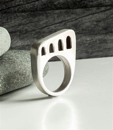 Silver Hollow Form Ring Statement Ring For Women Modern Architectural