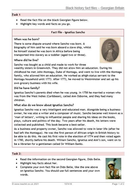 Georgian Britain Fact Files Black British History Teachit