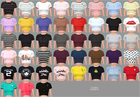 New Crop Short Sleeves Top뉴 크롭 반팔 티여자 의상 Marigold Sims 4 Sims 4 Sims