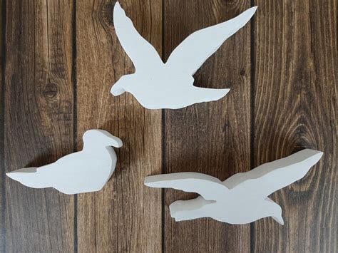 Set Of 3 Small White Wood Seagulls Seagull Decor Seagull T Etsy