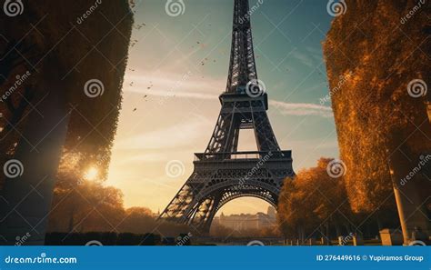 Majestic Eiffel Tower Silhouette Back Lit by Sunset Generated by AI ...