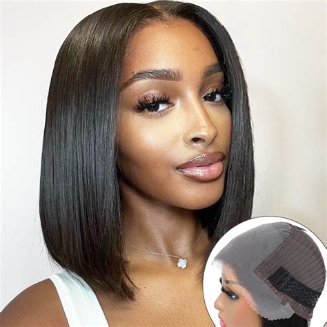 Bob Wig Human Hair 13x4 Hd Lace Front Wig 150 Density Glueless Pre Plucked With