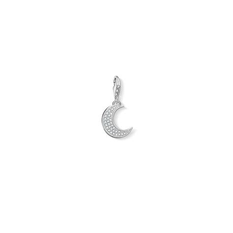 THOMAS SABO STERLING SILVER MOON CRESCENT CHARM PENDANT WITH PAVE SET