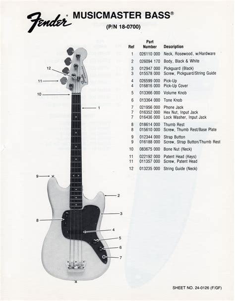 Fender Musicmaster Bass Part List 1976