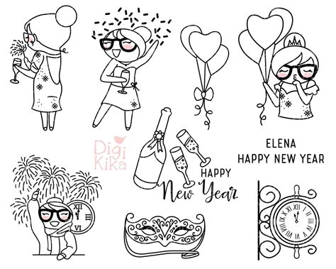 Elena Planner Girl New Year Clipart Digital Stamp Etsy