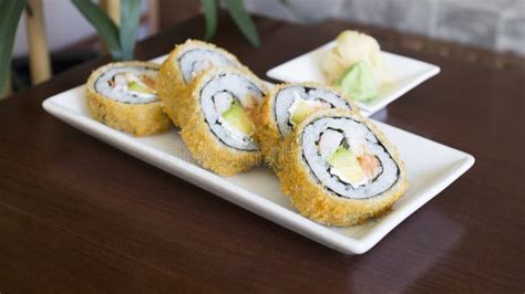 Fried Surimi Sushi Roll With Breadcrumbs Stock Image Image Of Salmon