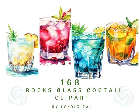 168 Rocks Glass Coctail Clipart Rocks Glass Summer Clipart Watercolor ...