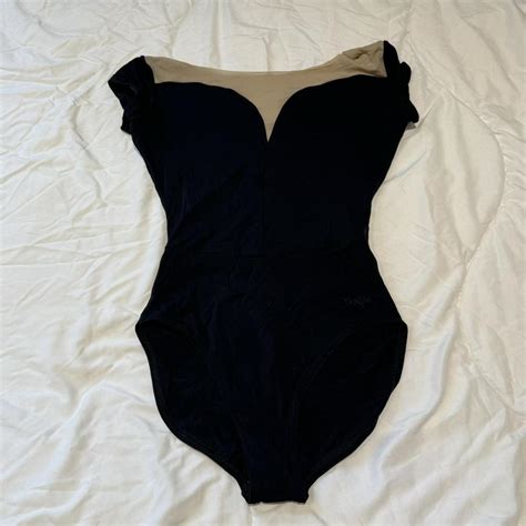 Grishko Black Leotard With Nude Mesh Panelling High Depop