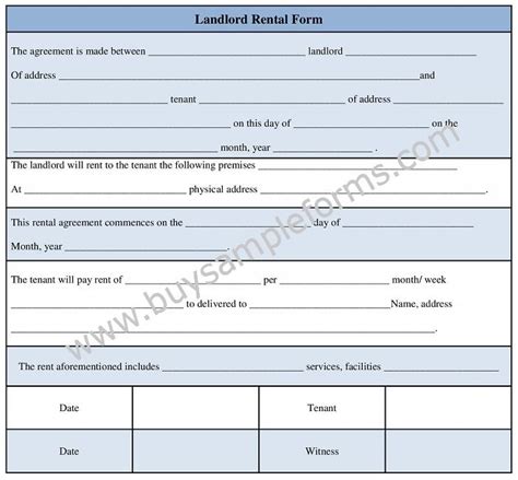 Landlord Rental form Format | Agreement Template Word