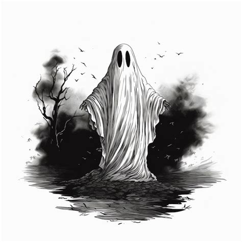 Premium Ai Image Handdrawn Halloween Ghost Vintage Illustration