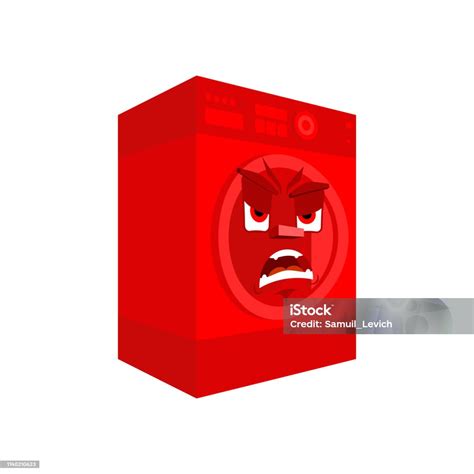 Washer Angry Emotion Isolated Evil Washing Machine Cartoon Style Fierce