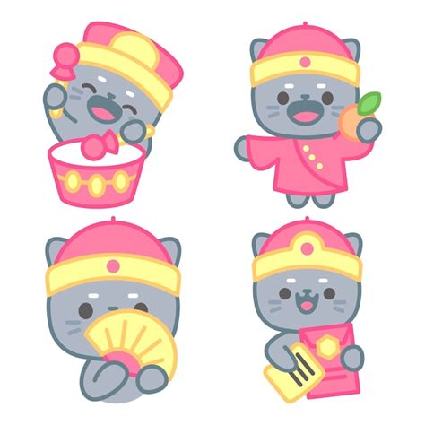 Free Vector Chinese New Year Stickers Collection With Tomomi The Cat